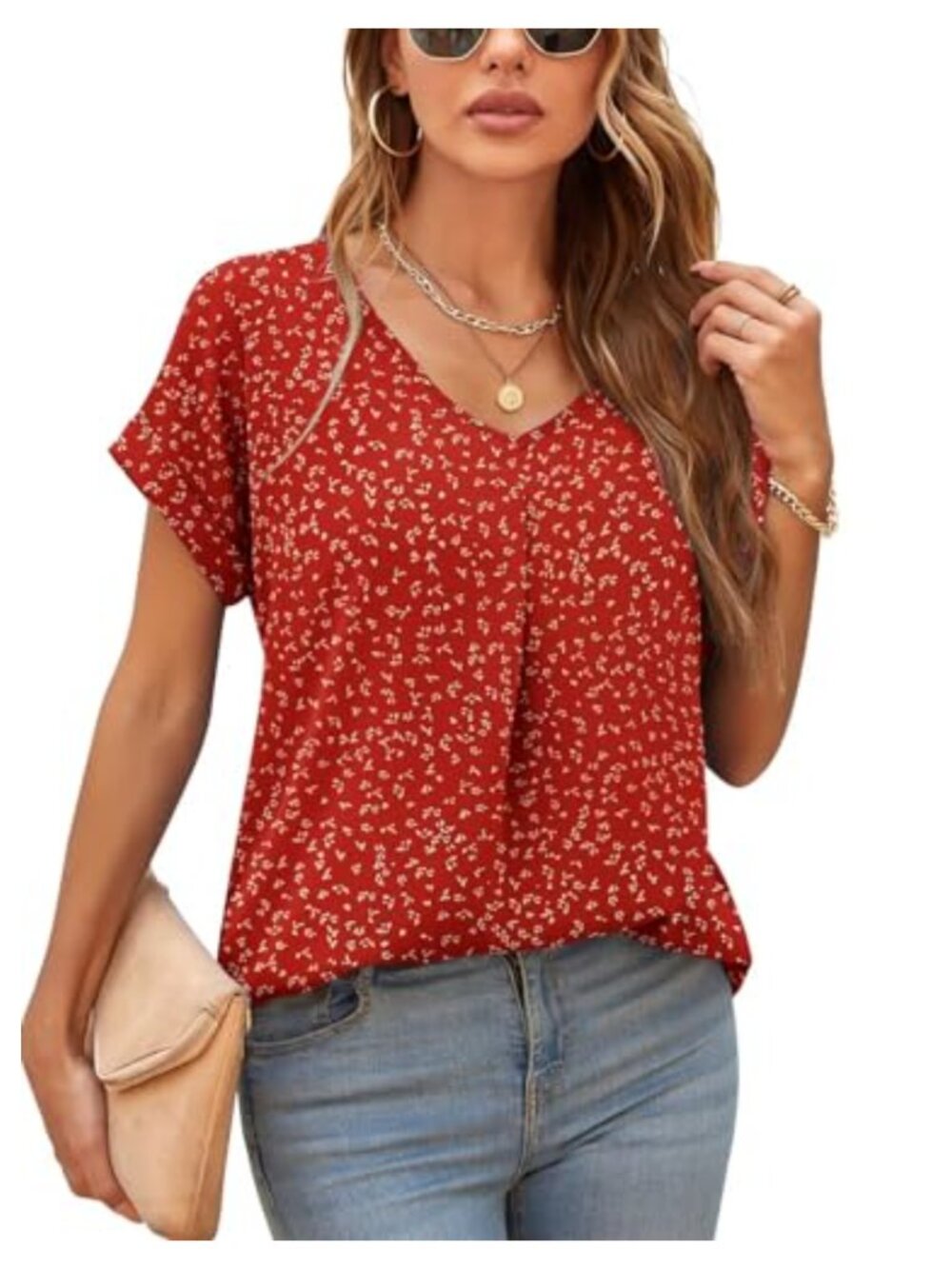 Chiffon Blouse Womens V Neck Short Sleeve Summer Casual Tunic High Low Hem